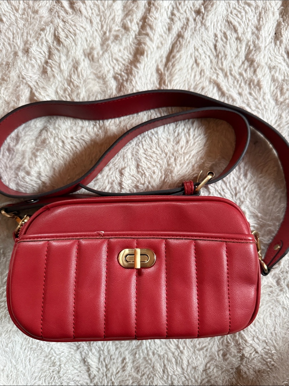 Time and Tru Red Quilted Crossbody with Gold Turn-Lock
